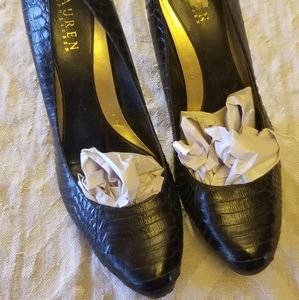 RALPH LAUREN PLATFORM SNAKE REPTILE HEELS sz 9 1/2